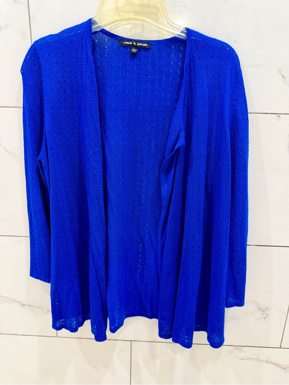 Cable & Gauge Open Front lightweight Cardigan in Royal Blue Sz Large